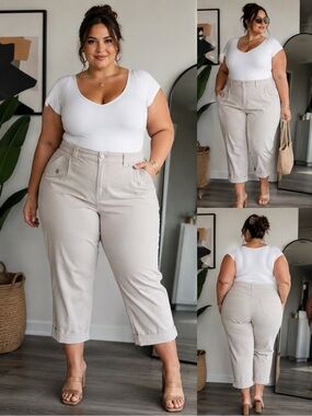 NWT Torrid ($75) Plus Sz 28 / 5X Beige Military Crop Pants Utility Capri Casual